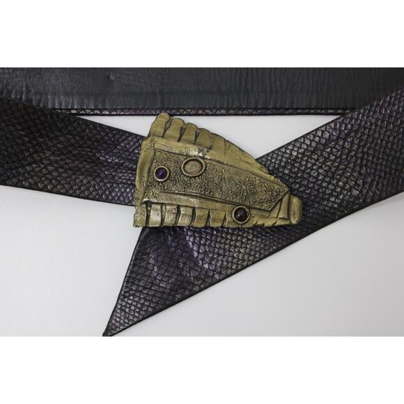 Vintage 1980s NINA GELARDI Adjustable Leather Waist Belt w/ Art Buckle *As Is* main image 7